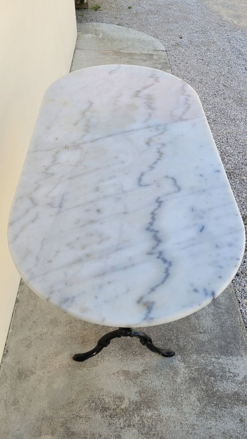 Cast iron bistro table and old oval marble top