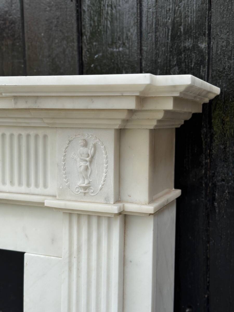 Neoclassical White Carrara Marble Fireplace Circa 1930