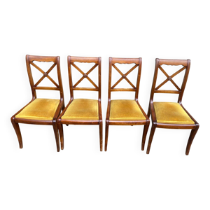 Série de 4 chaises d'époque - velours jaune