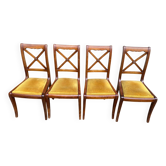 Série de 4 chaises d'époque XIXe en bois massif et velours jaune moutarde