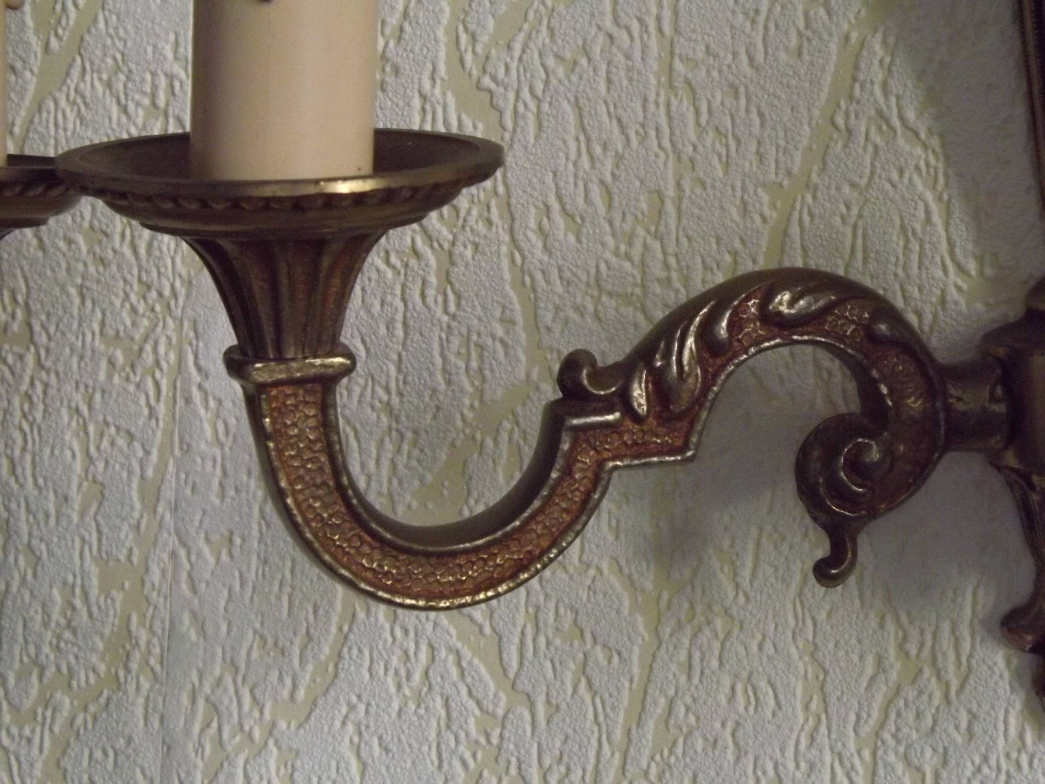 Pair of double Empire wall sconces in bronze from the French period with flame 5160.