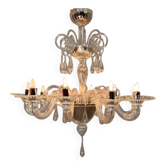 Lustre vénitien en verre de Murano transparent 10 bras de lumière, vers 1980