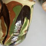 Pair of varnished earthenware vase pitchers mixed Dieulefit popular art