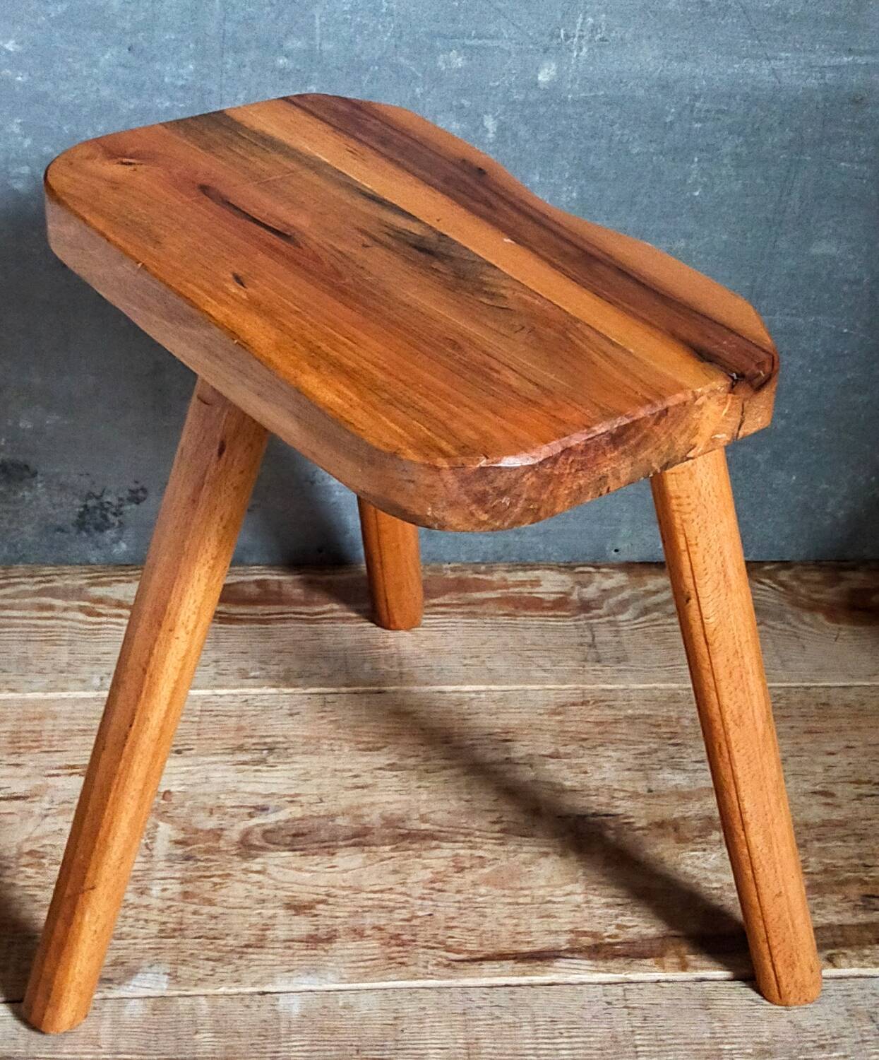 Solid wood tripod stool from the 50s