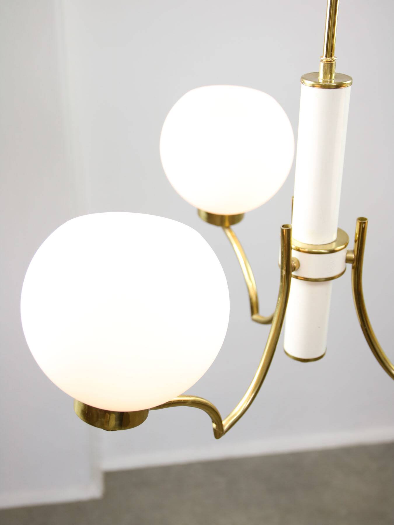 Mid-century Italian Brass and Opaline Chandelier