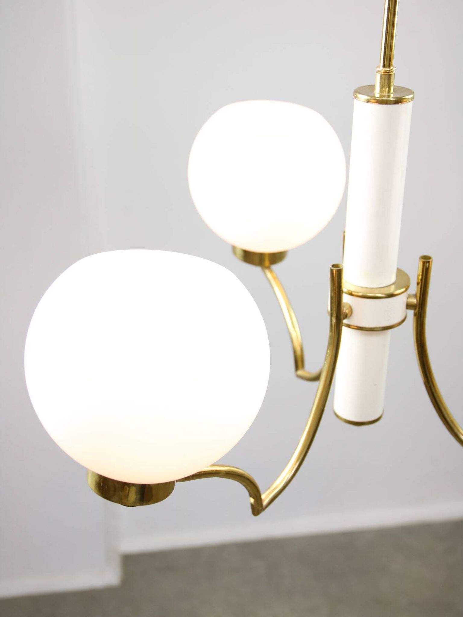Mid-century Italian Brass and Opaline Chandelier