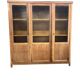 Vintage wooden display cabinet / wall cabinet with embossed yellow glass