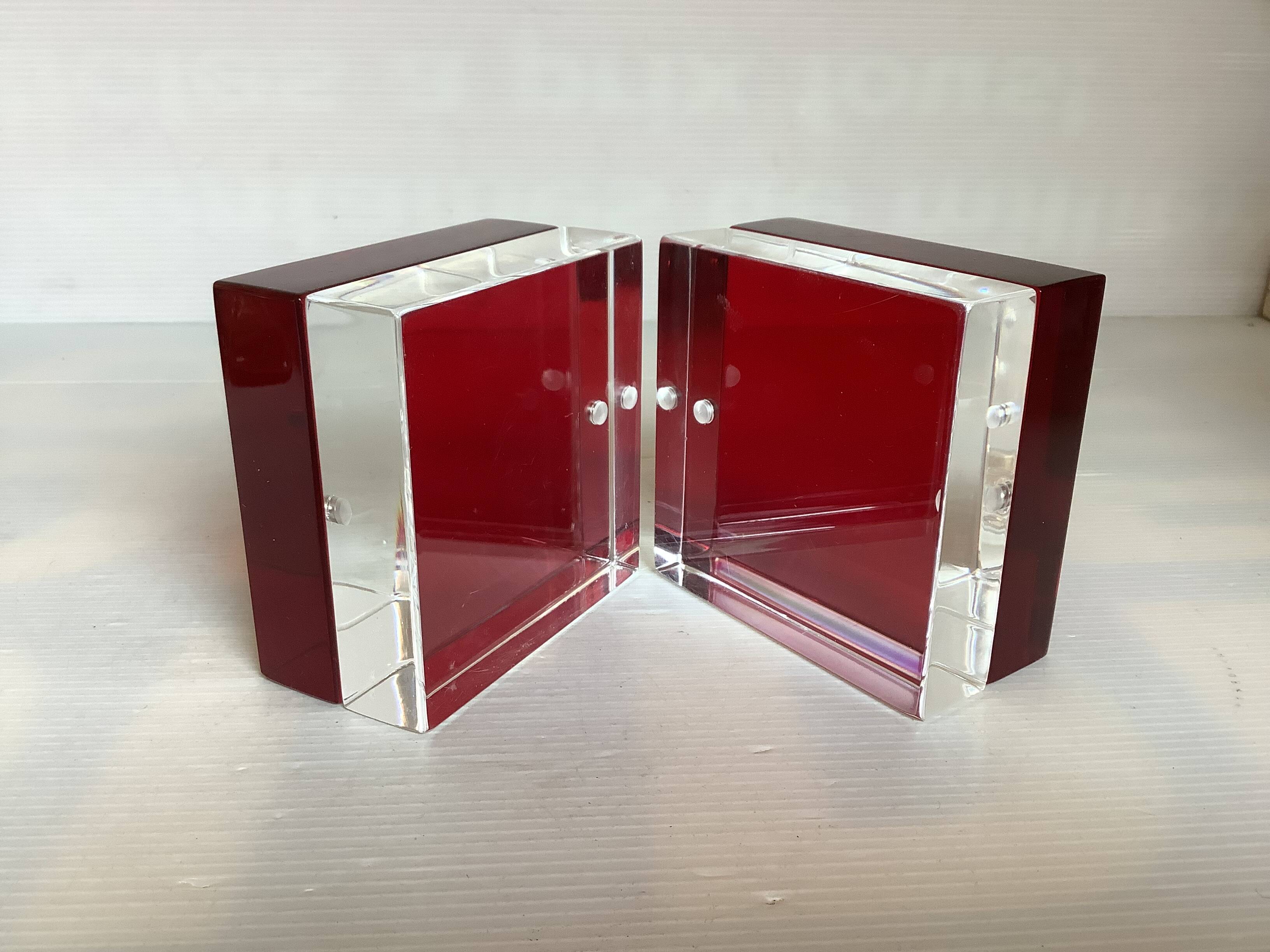 Pair of two-tone plexiglass bookends