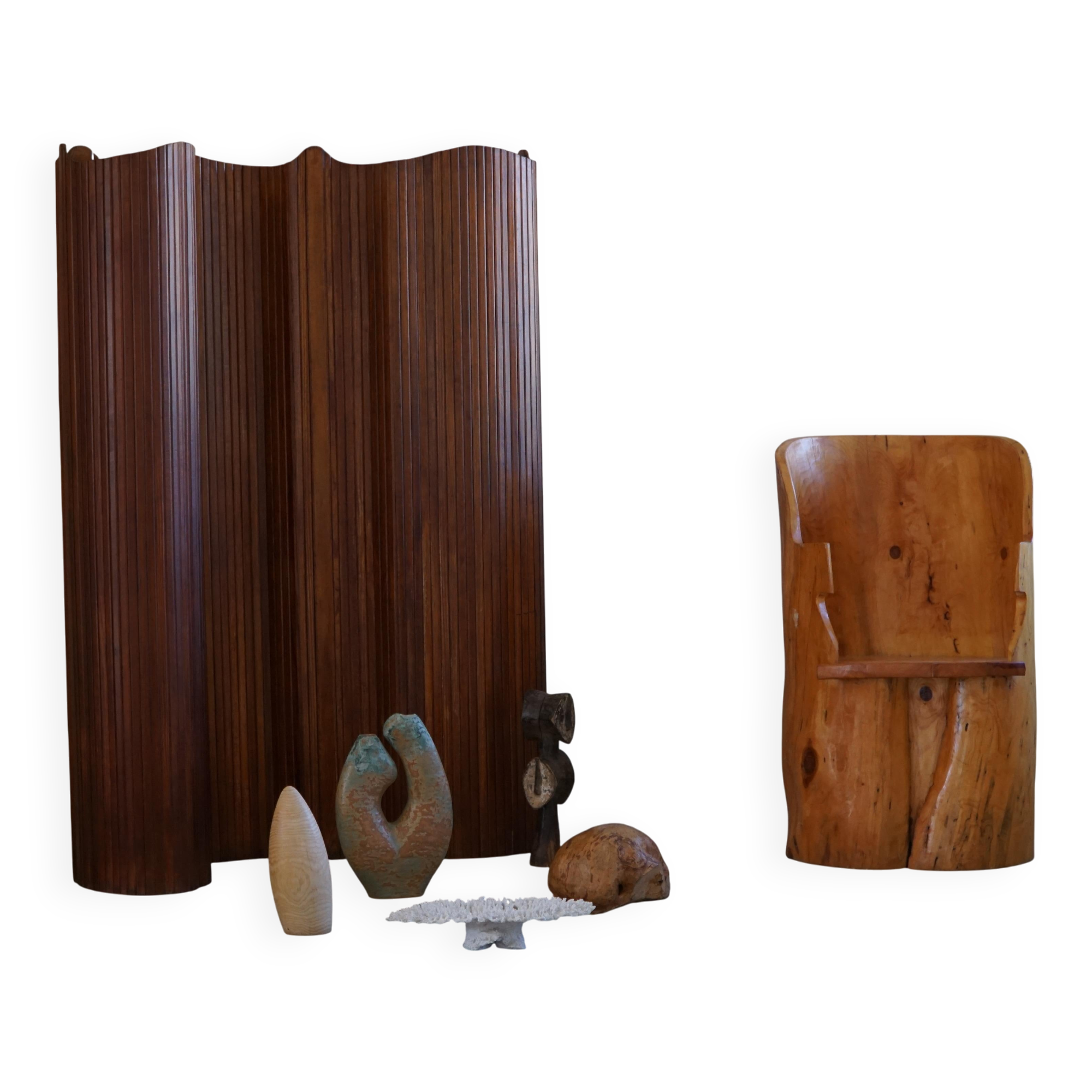 Chaise en souche en bouleau massif par un ébéniste suédois, Wabi Sabi, années 1950