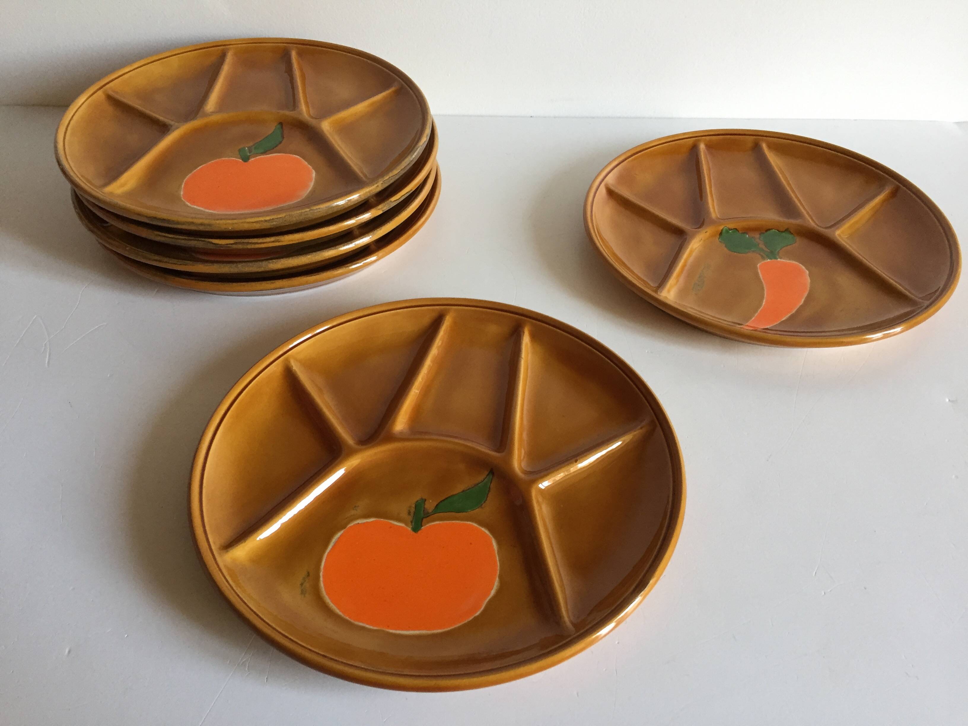 6 vintage compartmented plates