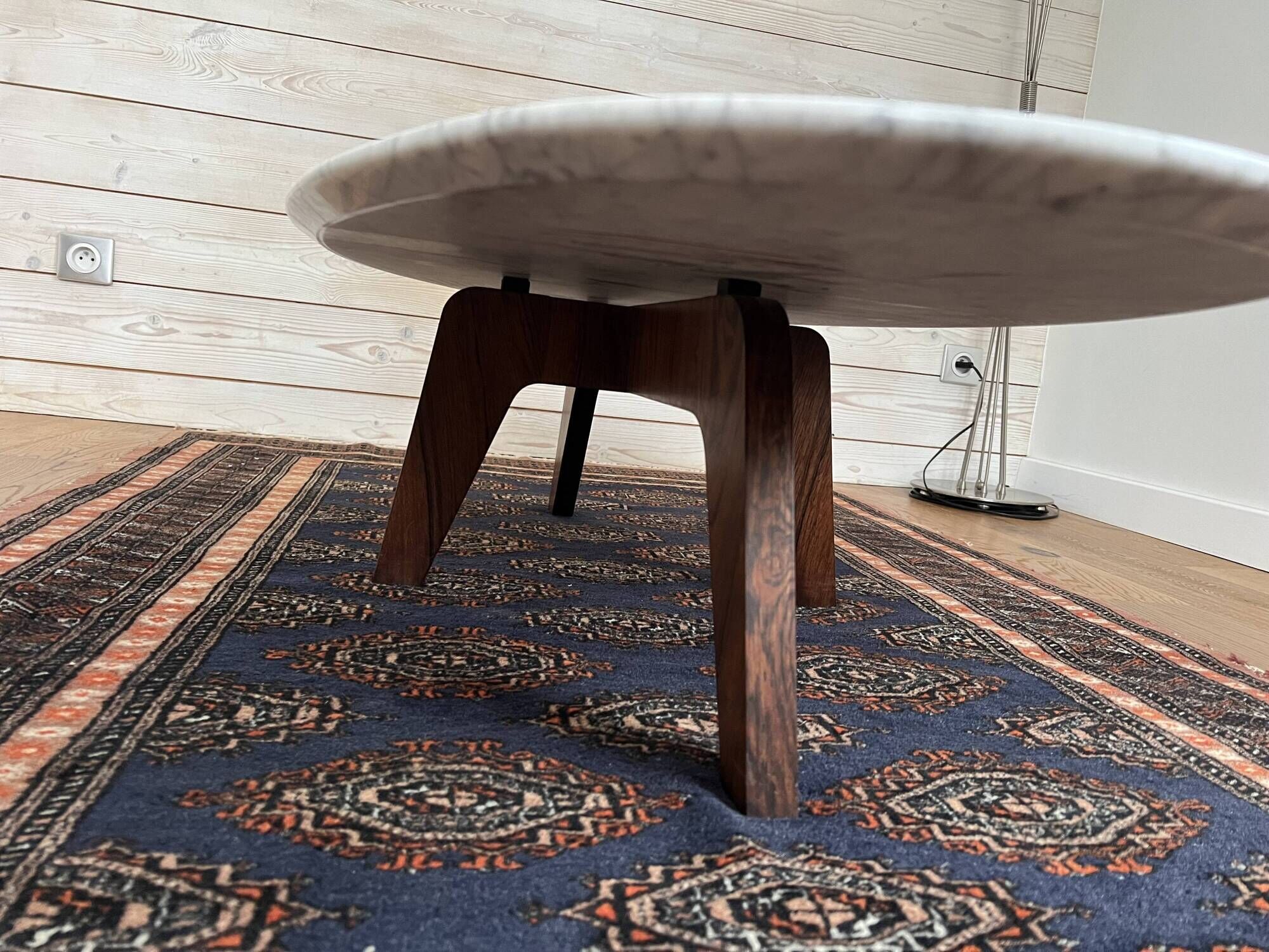 Marble and rosewood coffee table, designed by Hugues Poignant for Roche Bobois