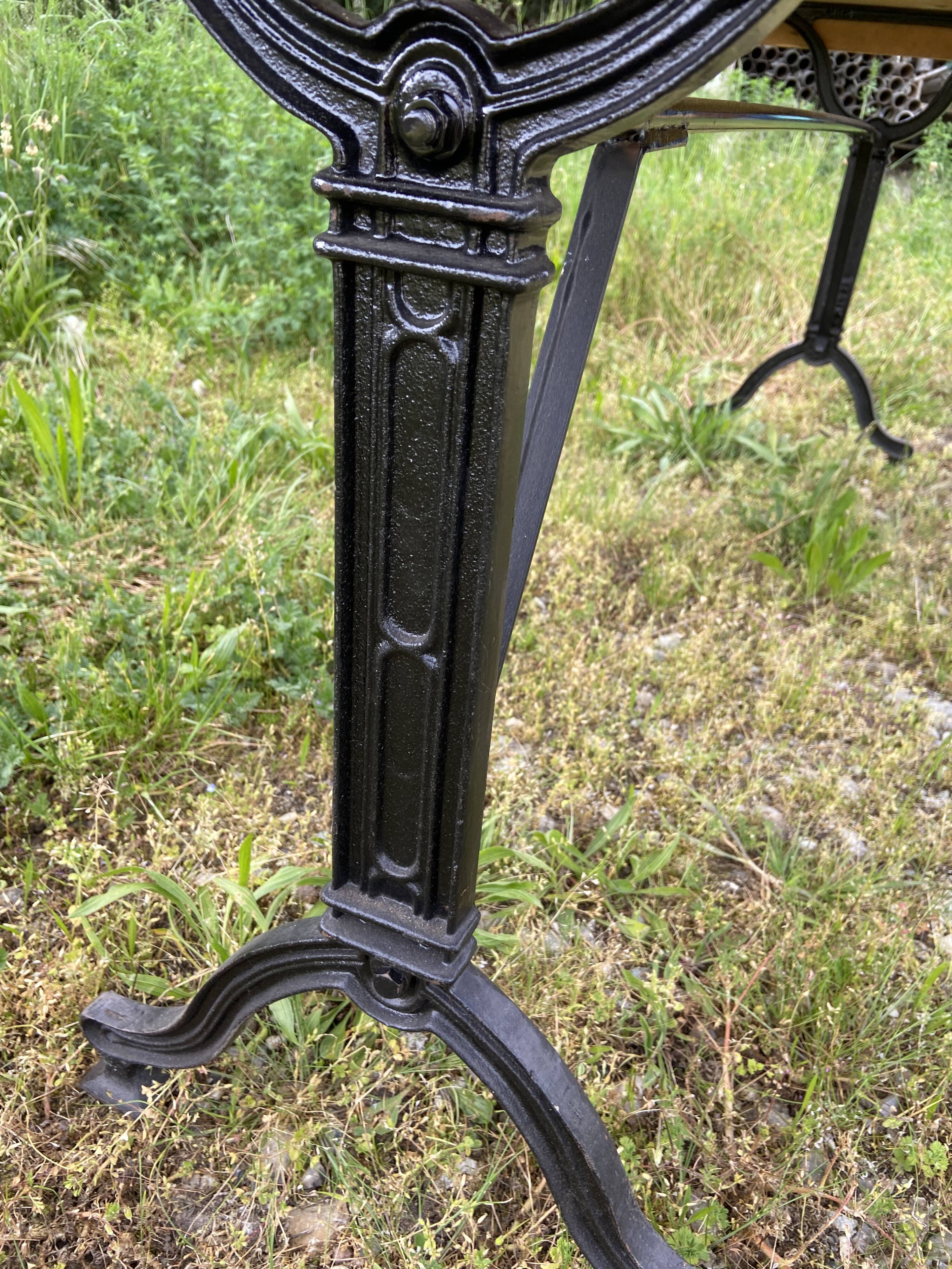 Large bistro coffee table in beech and cast iron base, French Paris