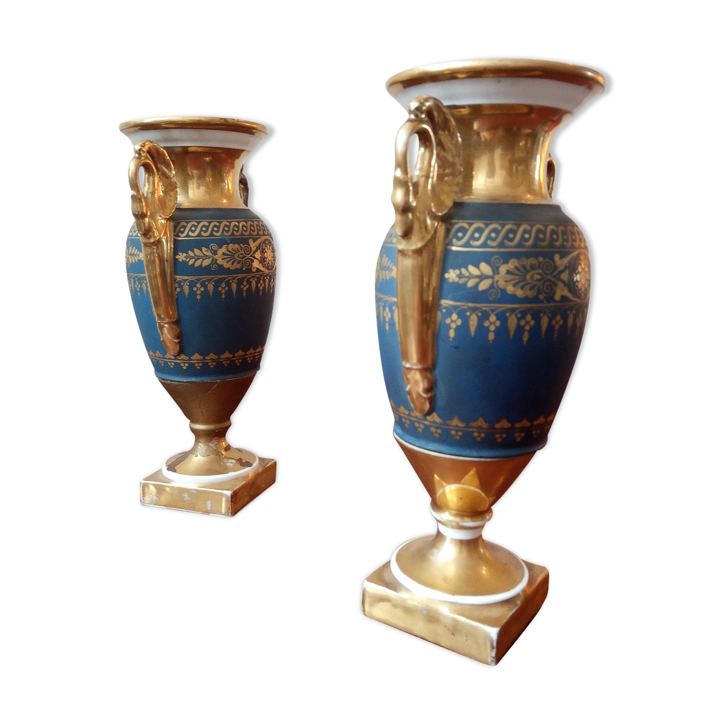 Lot of two blue and gold baluster vases