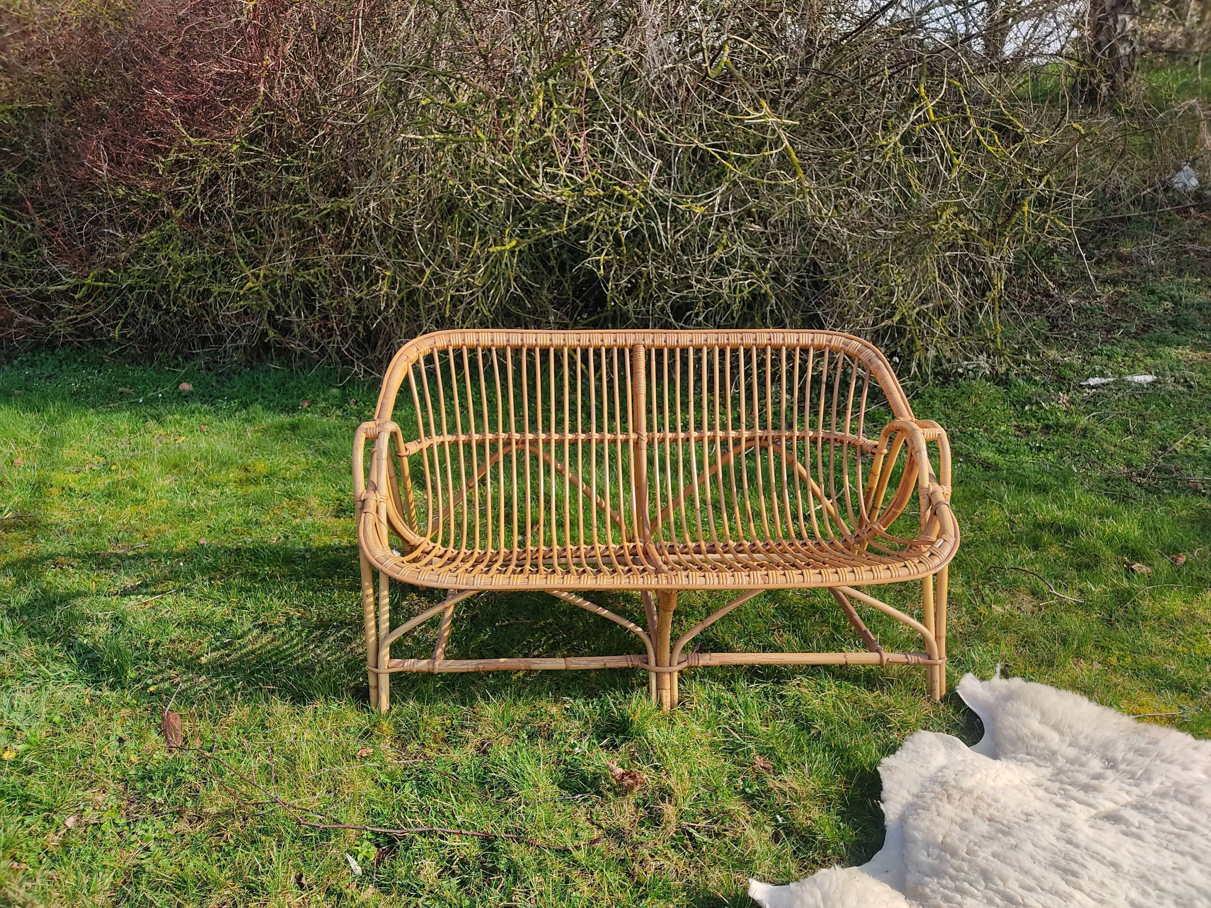 Vintage rattan bench