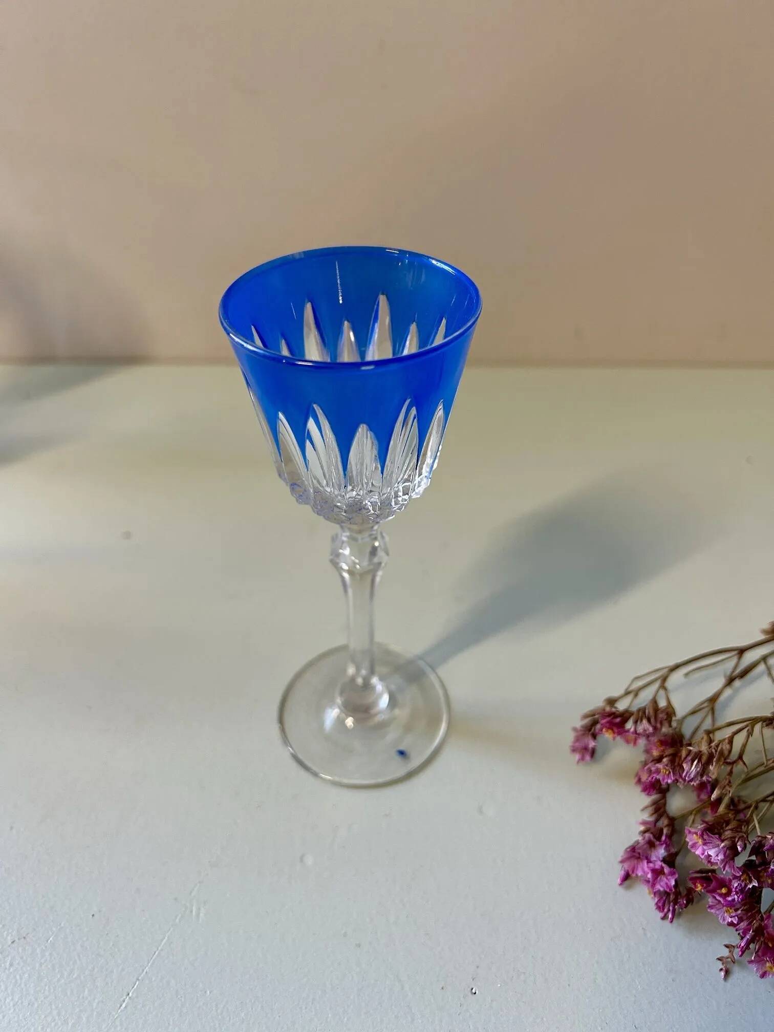6 antique cut crystal liqueur glasses