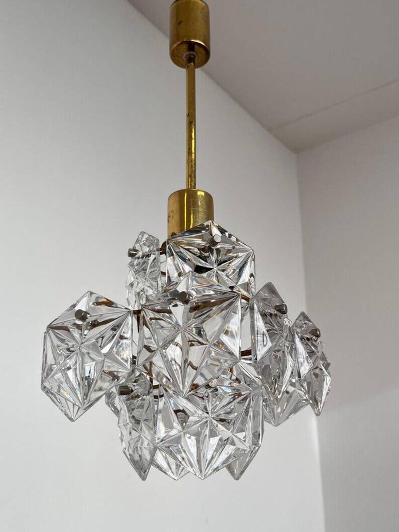 Small Midcentury Glass Chandelier/pendant by Kinkeldey, Germany, 1970s