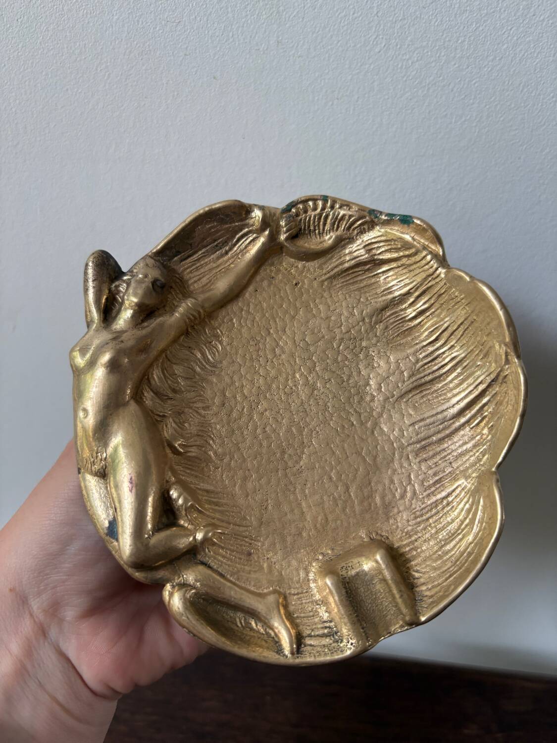 Art Nouveau bronze ashtray with a naked woman