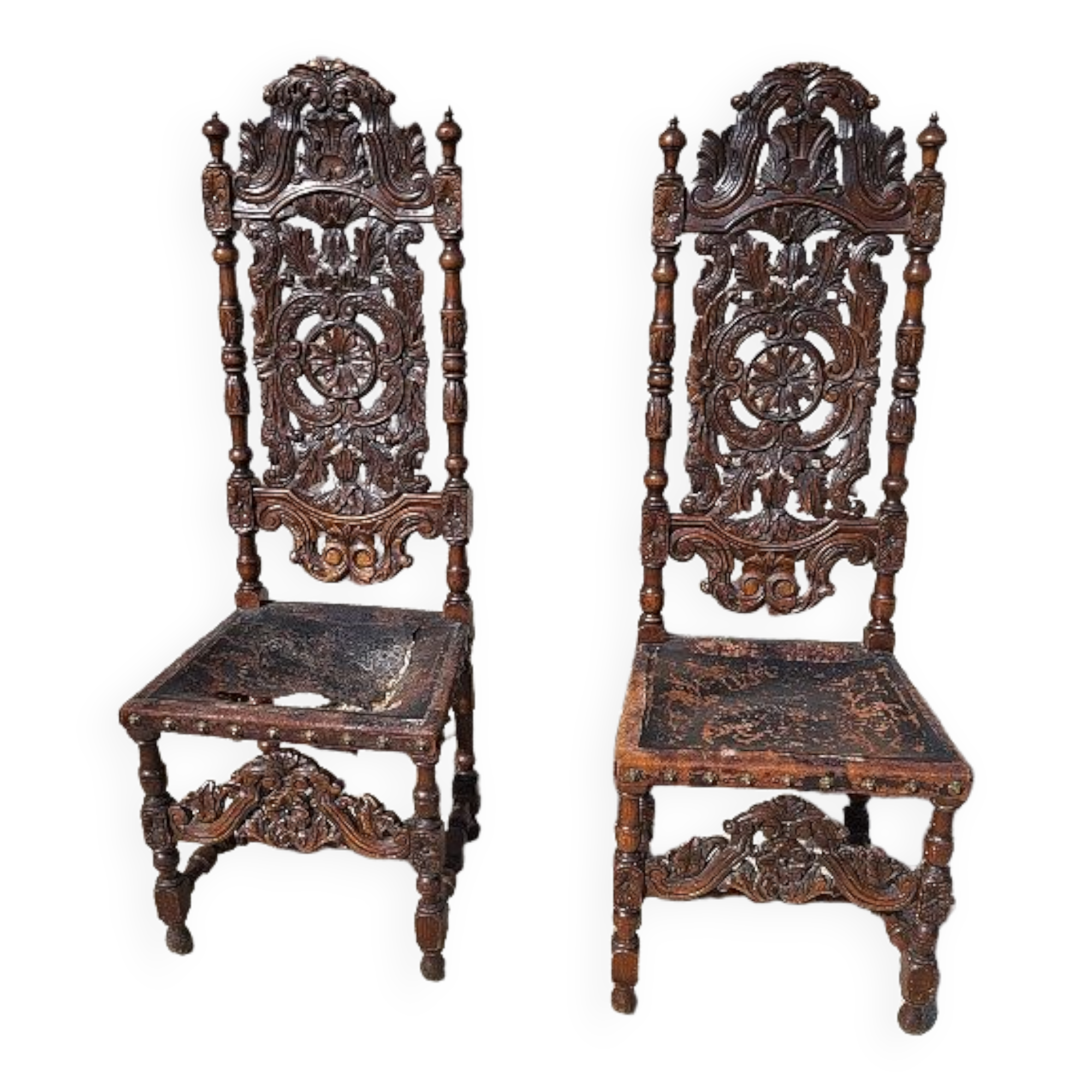Pair of large chairs to restore in carved wood of the xix th century ref je