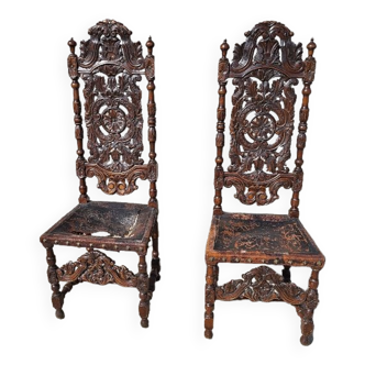 Paire de grandes chaises a restaurer en bois sculpte du xix ème siecle ref je