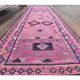 Vintage Pink Geometric Turkish Hand-Knotted Runner 80x337