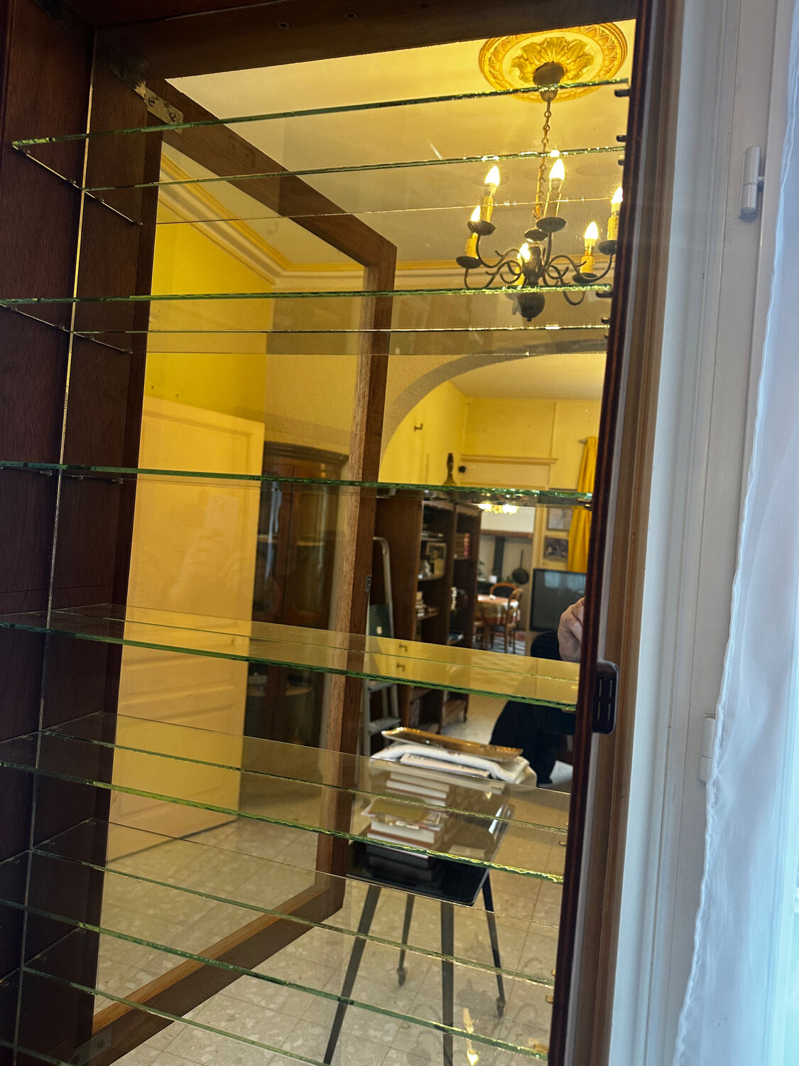 Wall display cabinet - wood - glass and mirror H 107 / W 53 / D 15.5 cm