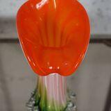 Murano blown glass soliflore vase in the shape of a green and red Calla flower