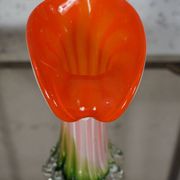 Vase soliflore en verre soufflé Murano forme fleur Calla vert et rouge