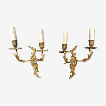 Set of 2 gilded Louis XV wall sconces in solid bronze