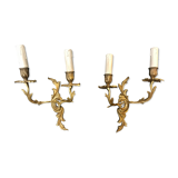 Set of 2 gilded Louis XV wall sconces in solid bronze