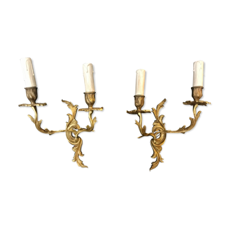 Set of 2 gilded Louis XV wall sconces in solid bronze