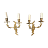 Set of 2 gilded Louis XV wall sconces in solid bronze