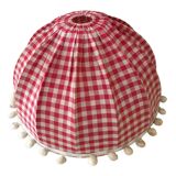Lampshade in red gingham fabric and white pompoms