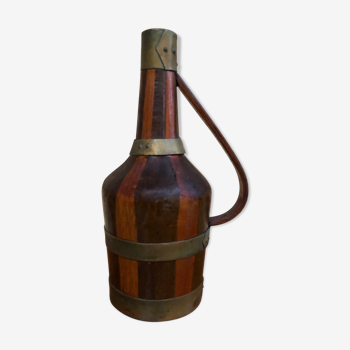 Ancienne bouteille bois cerclage laiton art de table style xixeme vintage