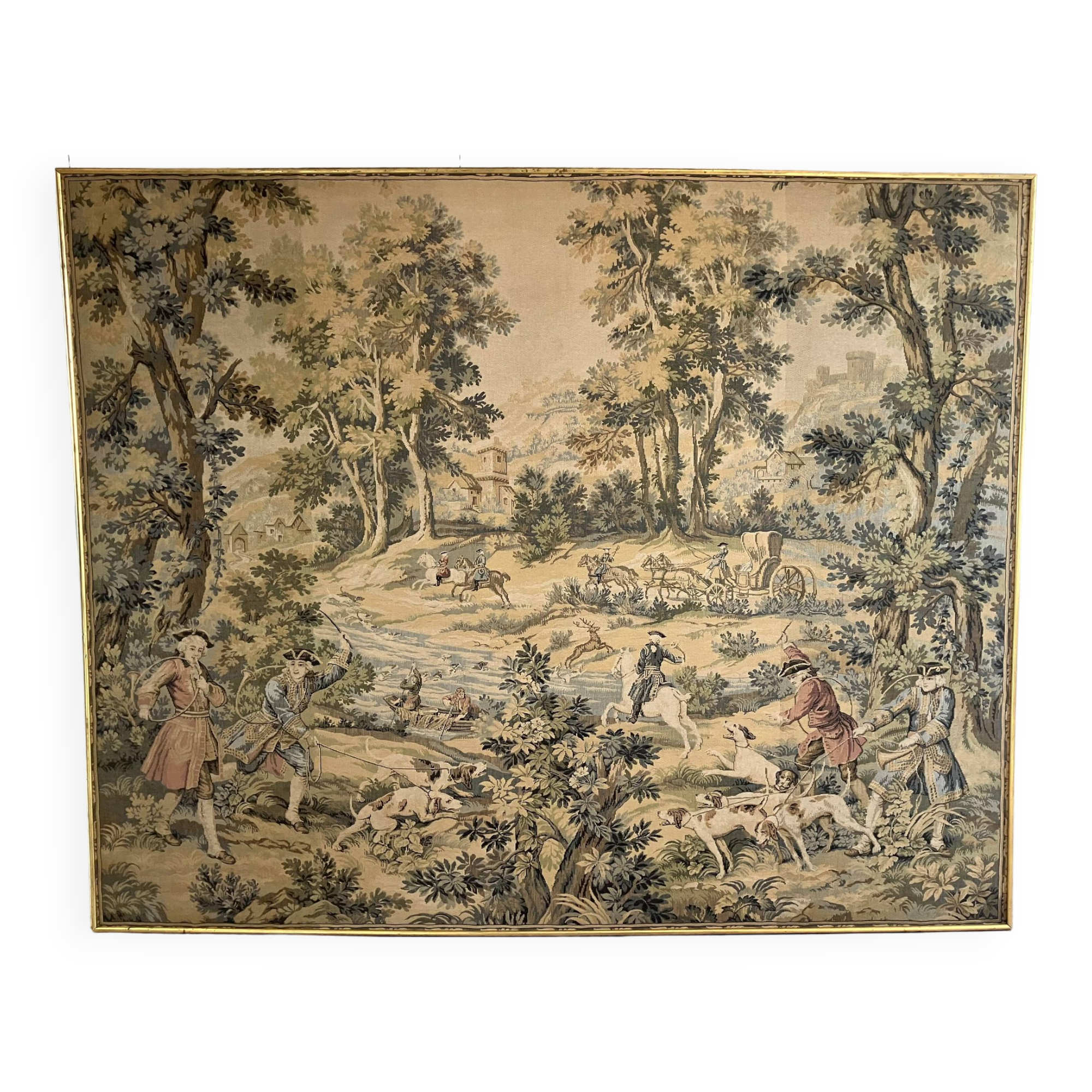 Antique tapestry Jules Pansu hunting scene 18th century