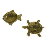 Paire de vide poche animaux en laiton, poisson et tortue