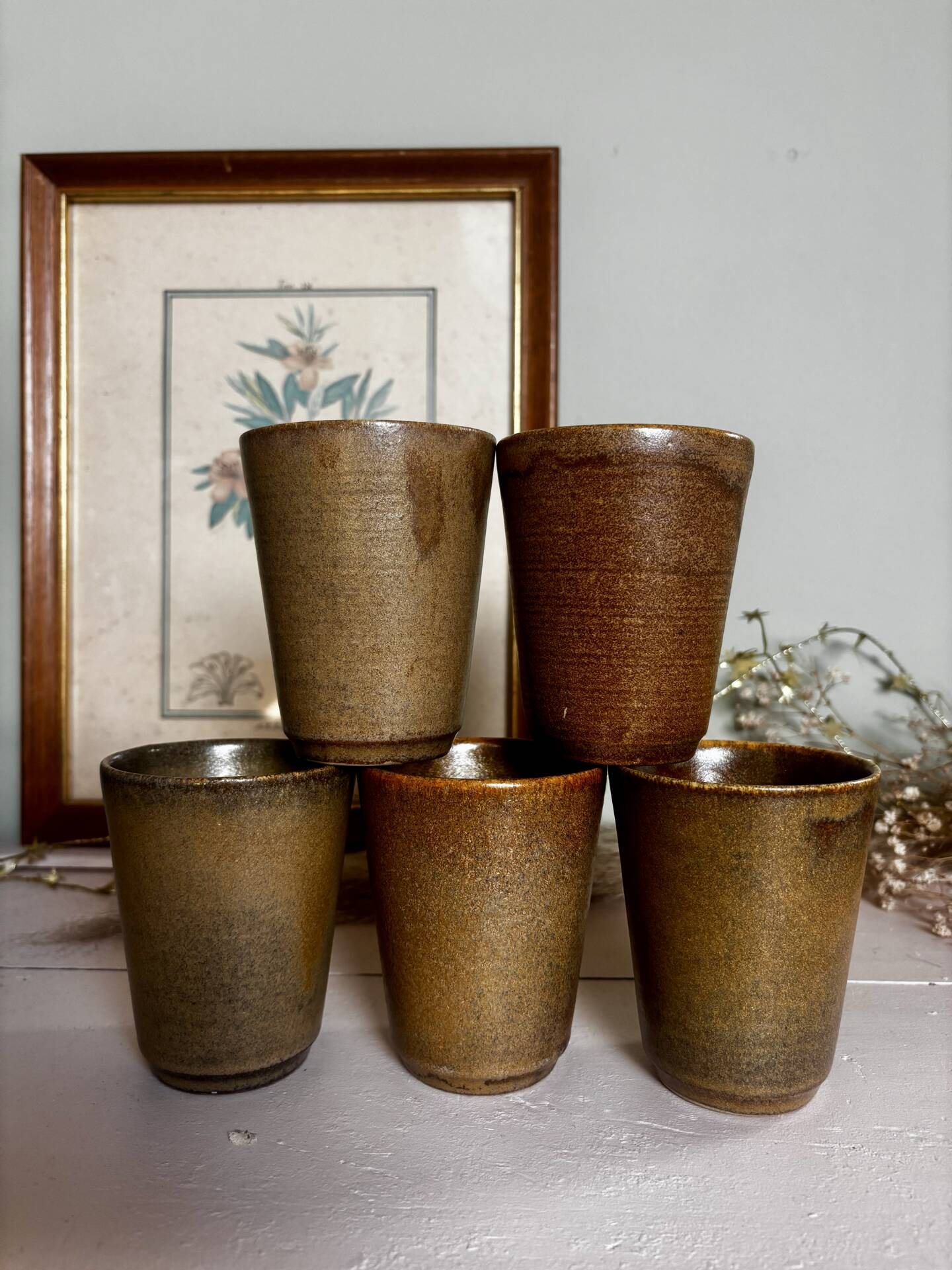 Set of 5 Digoin stoneware tumblers