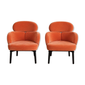 Paire de fauteuils italiens en velours corail, années 70