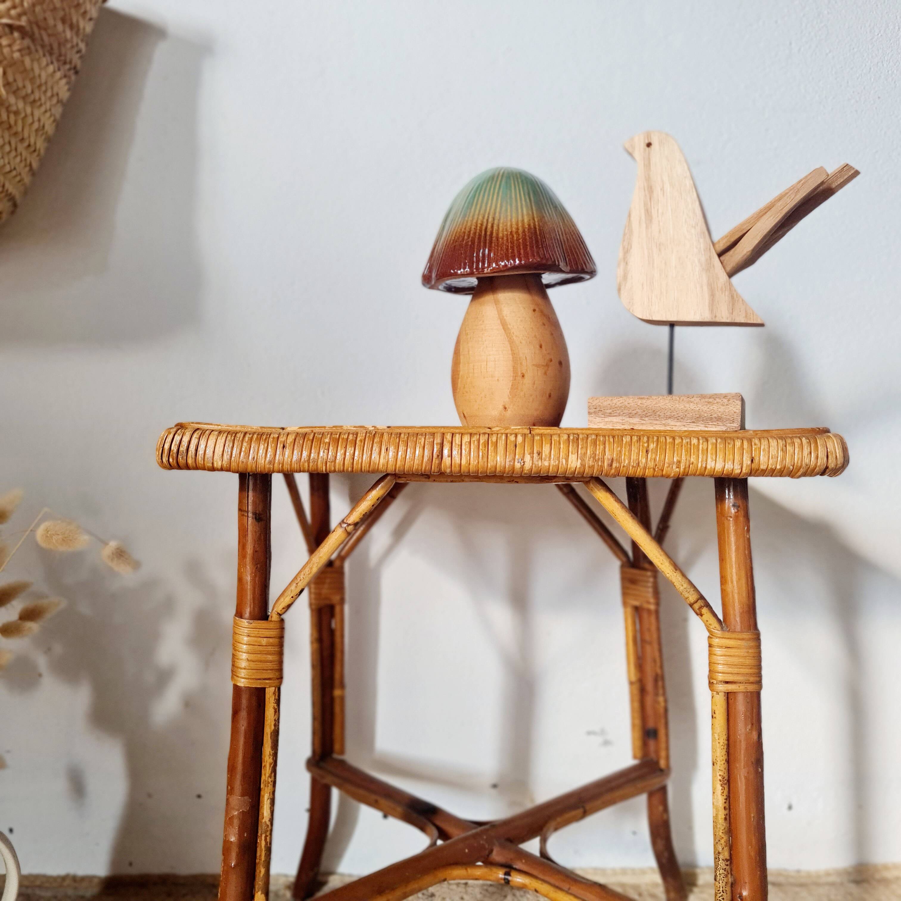 Vintage rattan stool or side table – 1960s Riviera style