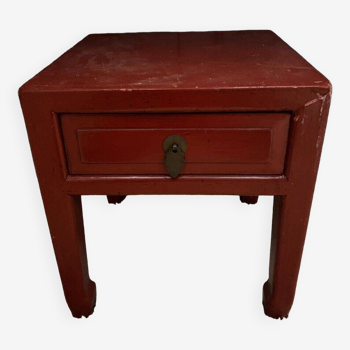 Small Chinese side table in red lacquer 20th century side table 1 drawer