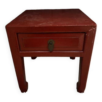 Petite sellette de Chine en laque rouge XXe table d'appoint 1 tiroir