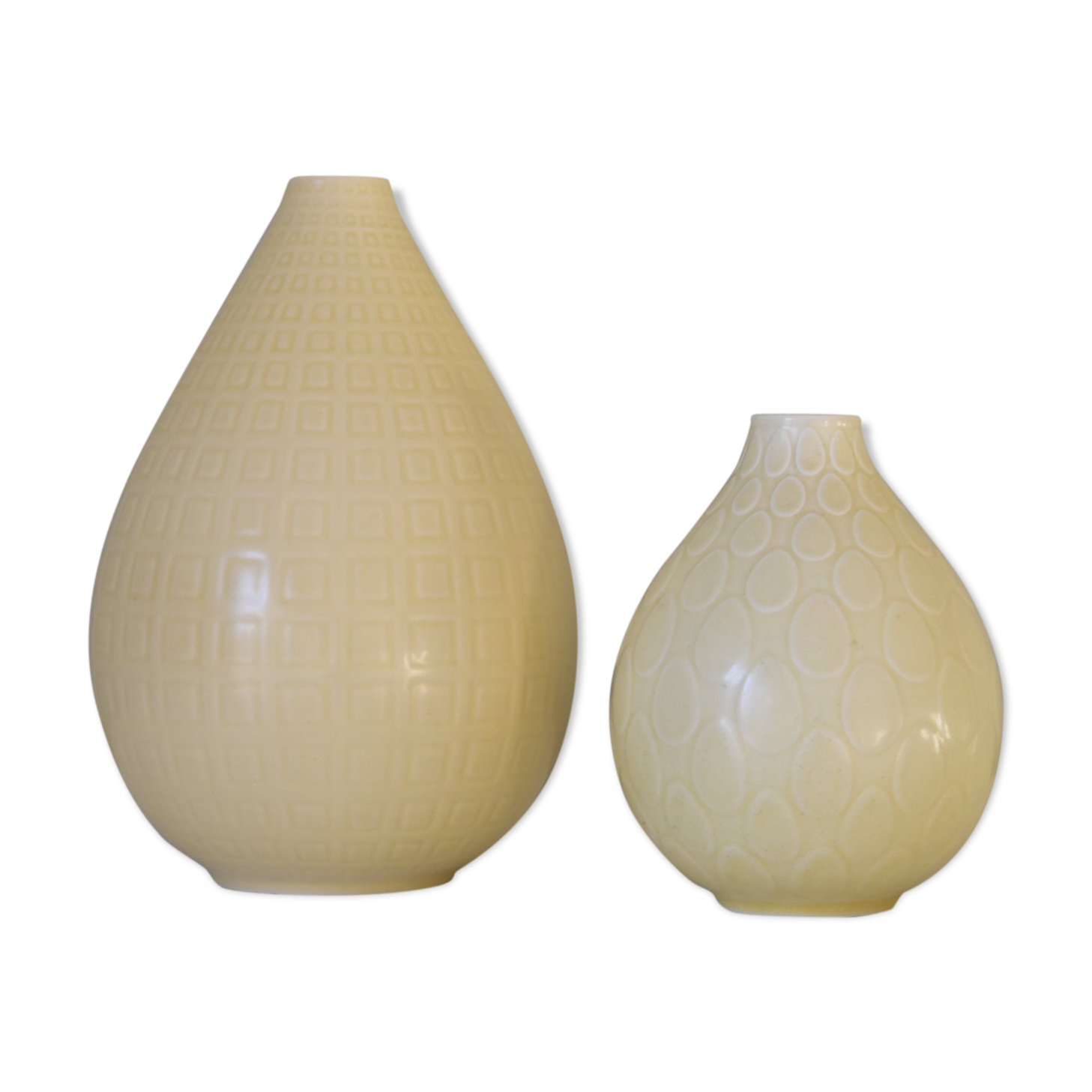 Set of two Nils Thorsson Yellow Faience Marselis Vase Aluminia Royal Copenhagen