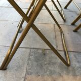 Set de 4  chaises pliantes en laiton et velours moutarde à rayures signé «  Lafuma » 1960
