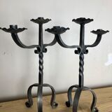 Pair of wrought iron candlesticks