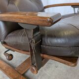Vintage Panther Lounge Chair with Ottoman / Brown Leather Recliner Armchair