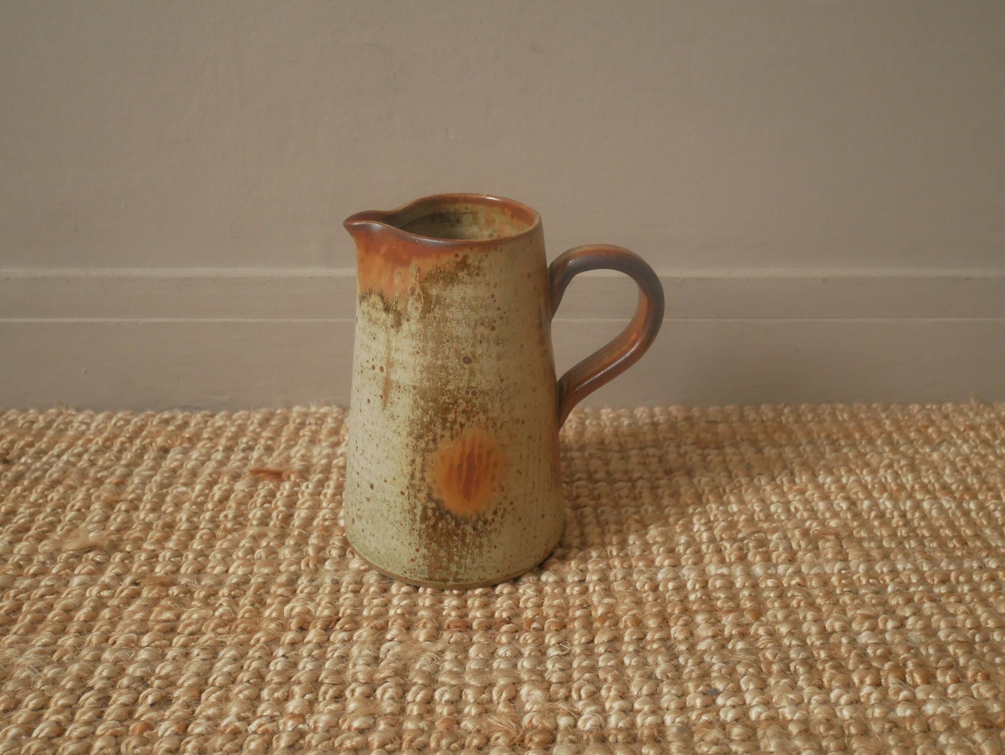 Handmade ceramic stoneware pitcher vintage vase with handle Scandinavian country decoration pottery