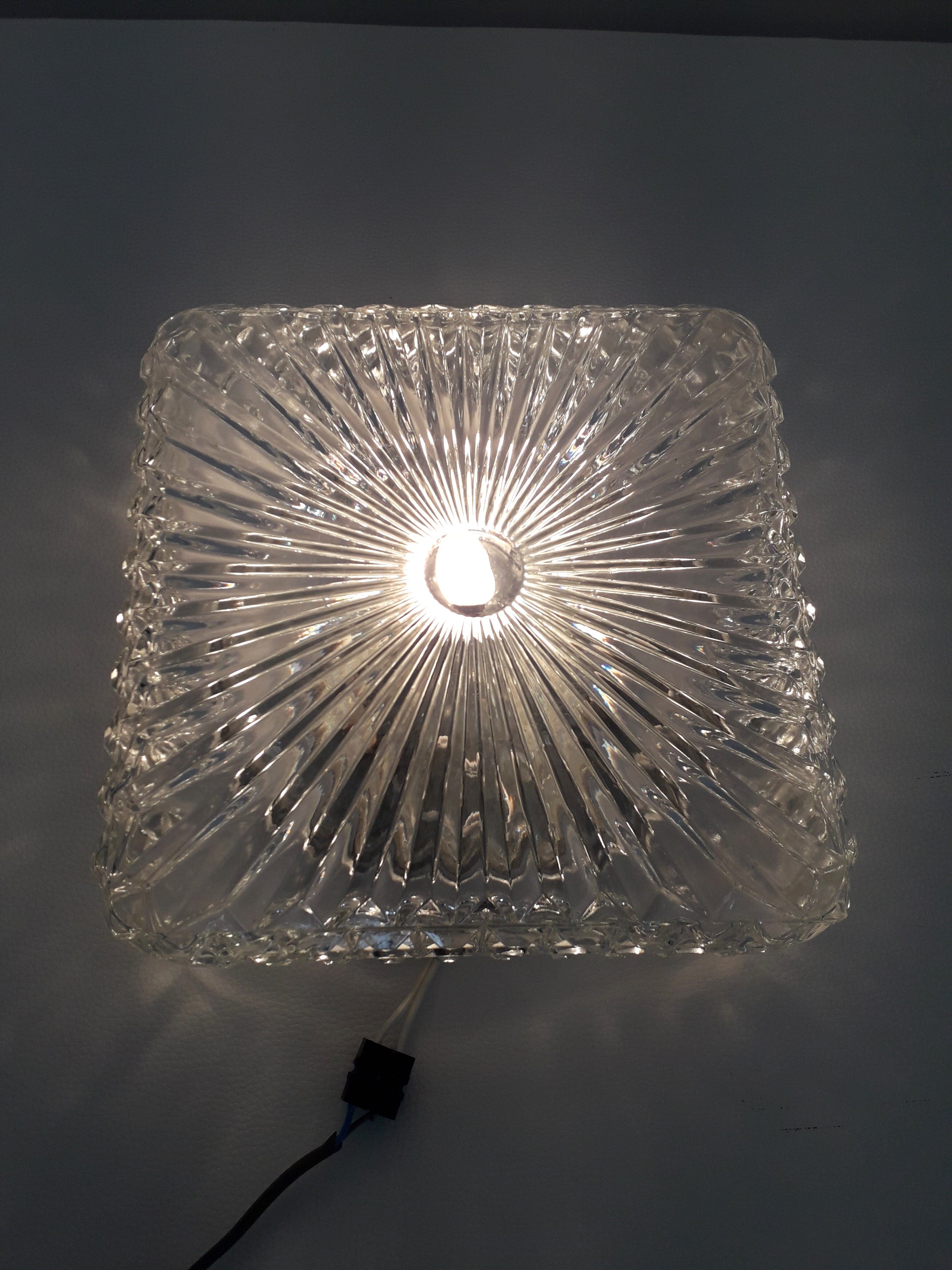 Vintage ceiling lamp / wall lamp - Molded glass - square - 1960
