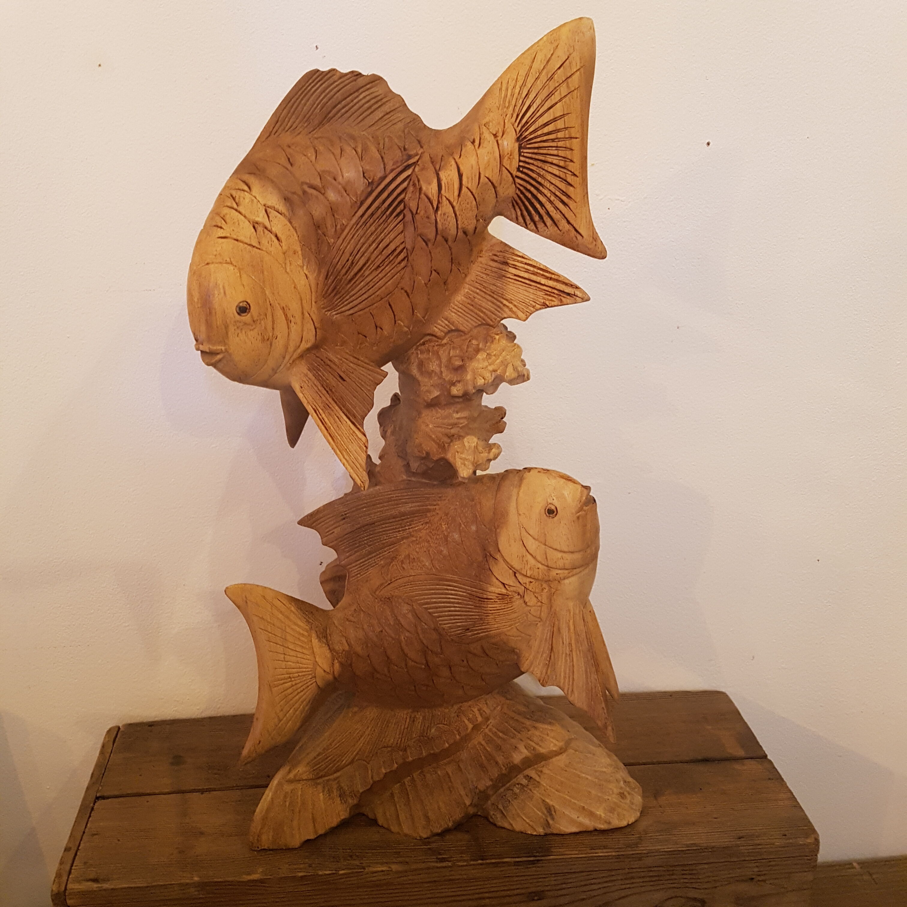 Wood carving duo of fish