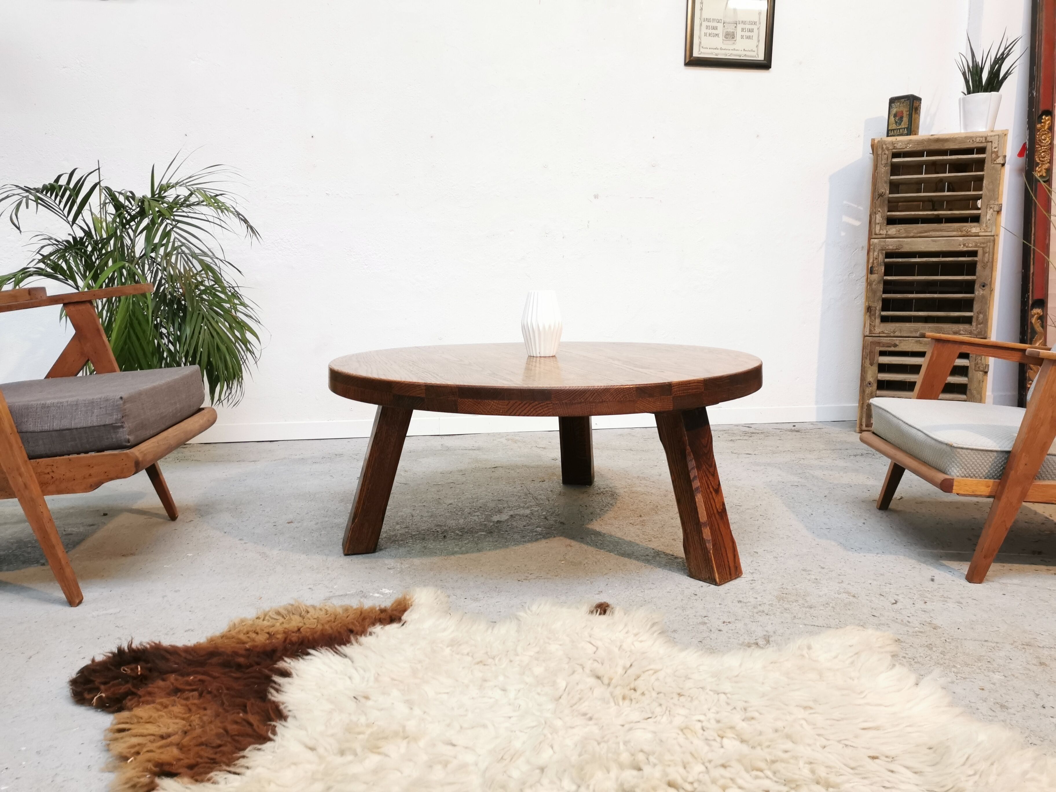 Vintage tripod coffee table brutalist style