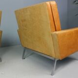 Set of two cognac leather Florence Knoll lounge chairs model 65a
