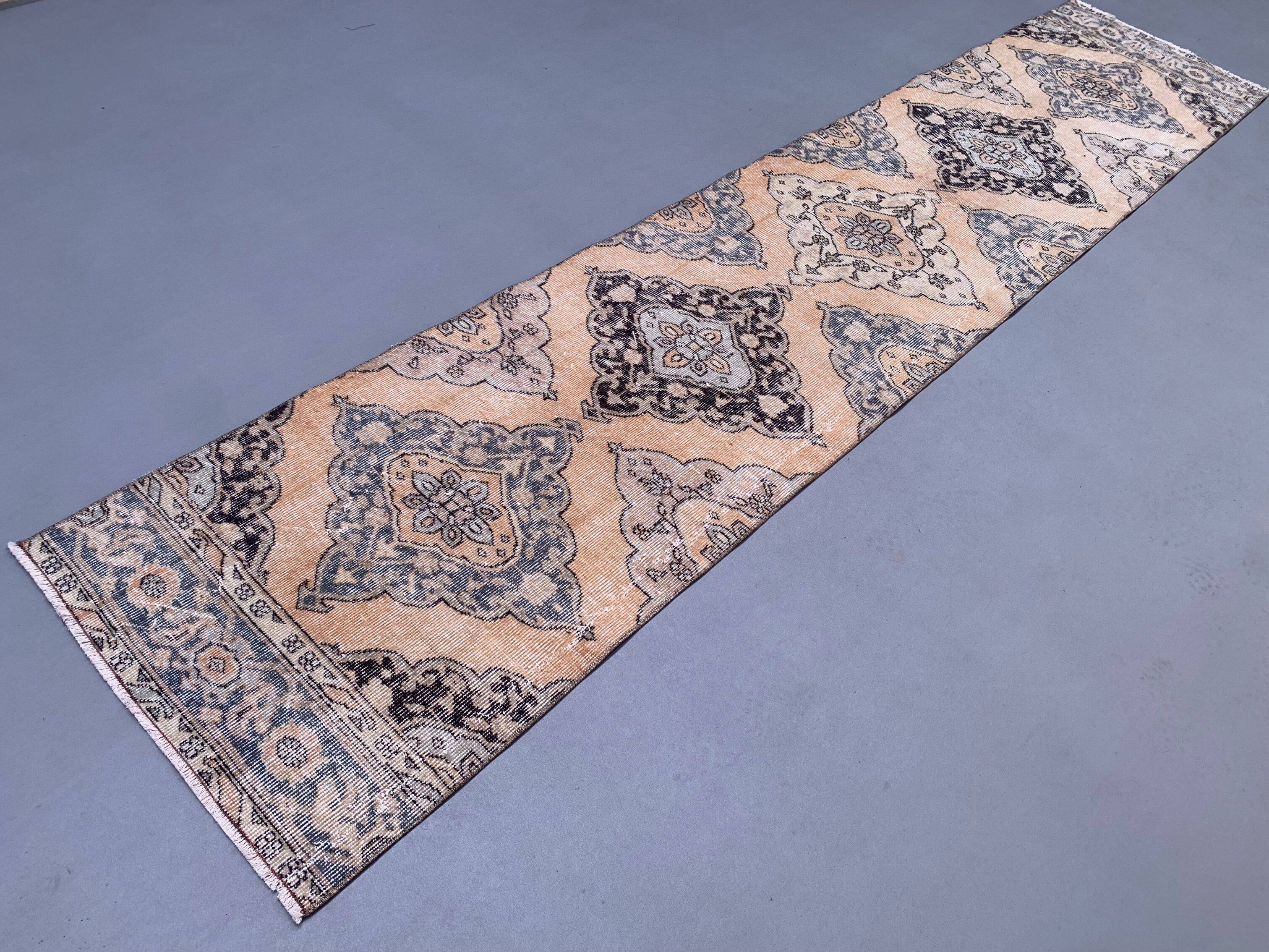 Distressed Turkish Runner 392x80 cm wool Vintage Tribal Rug